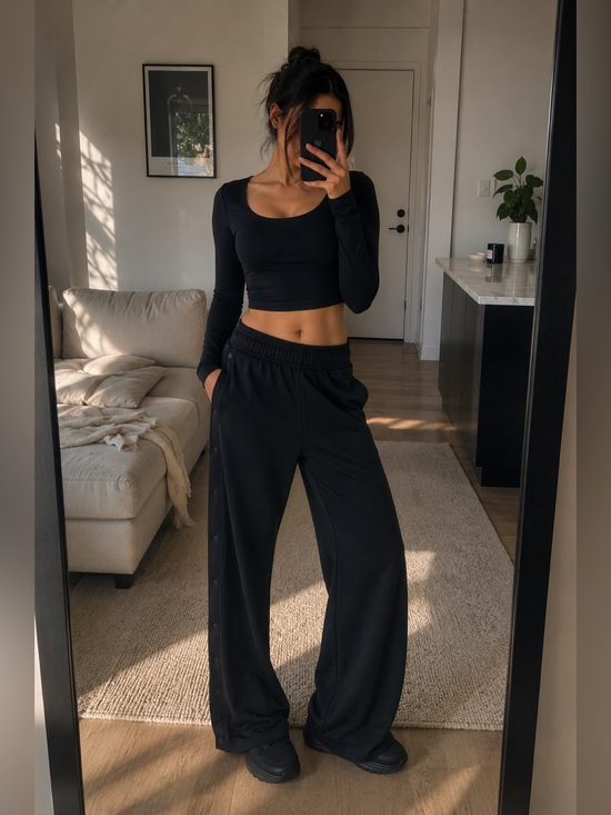 Nike X Skims Tricot Side Snap Pants Black Xl Nwt Wide Leg Athletic Lounge